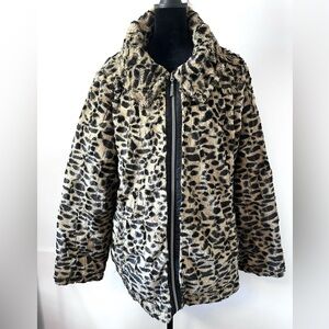 Vintage 90s Love Life Live Leopard Print Faux Fur Soft Plush Swing Coat Women XL